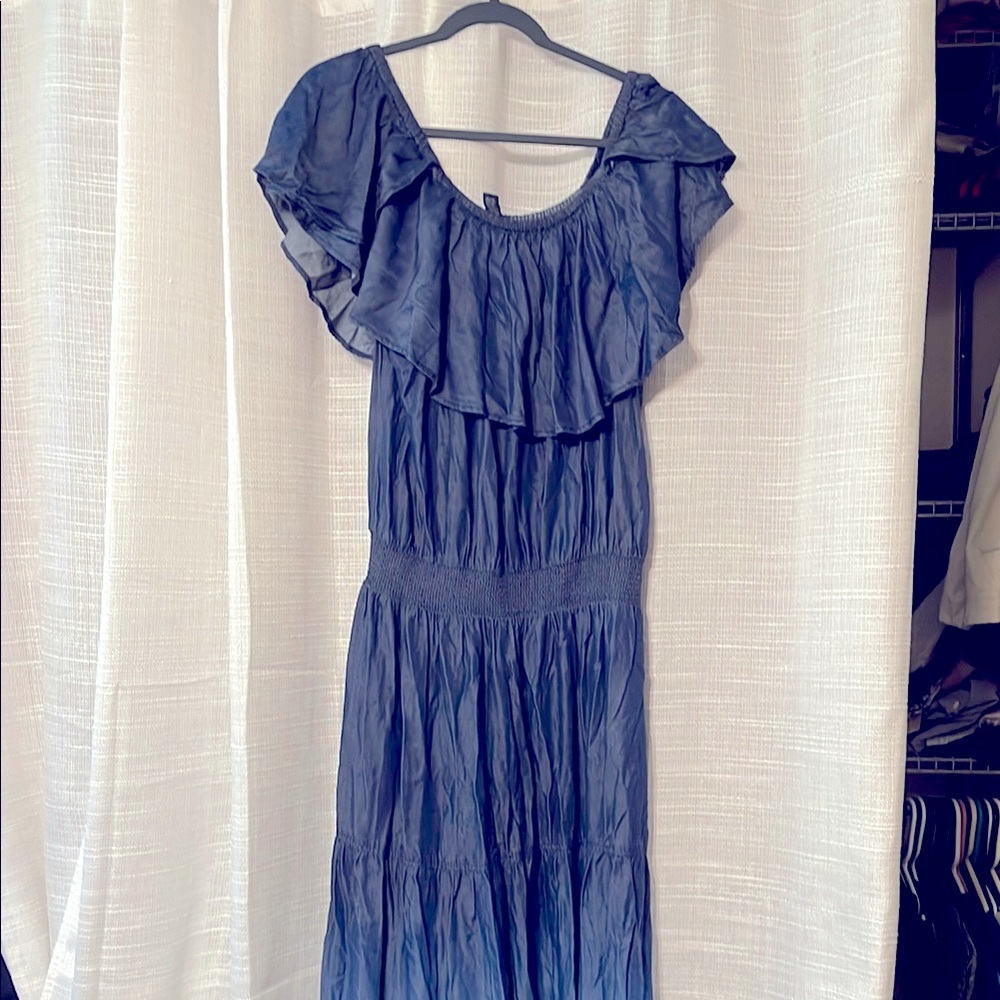 INC International Concepts Blue Ruched Maxi Sundress